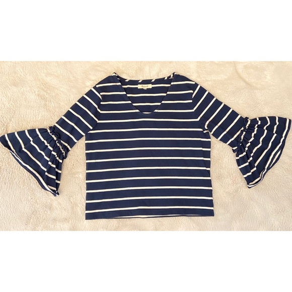 Madewell Irwin Stripe Ruffle Bell Sleeve Blouse XS - Picture 2 of 7